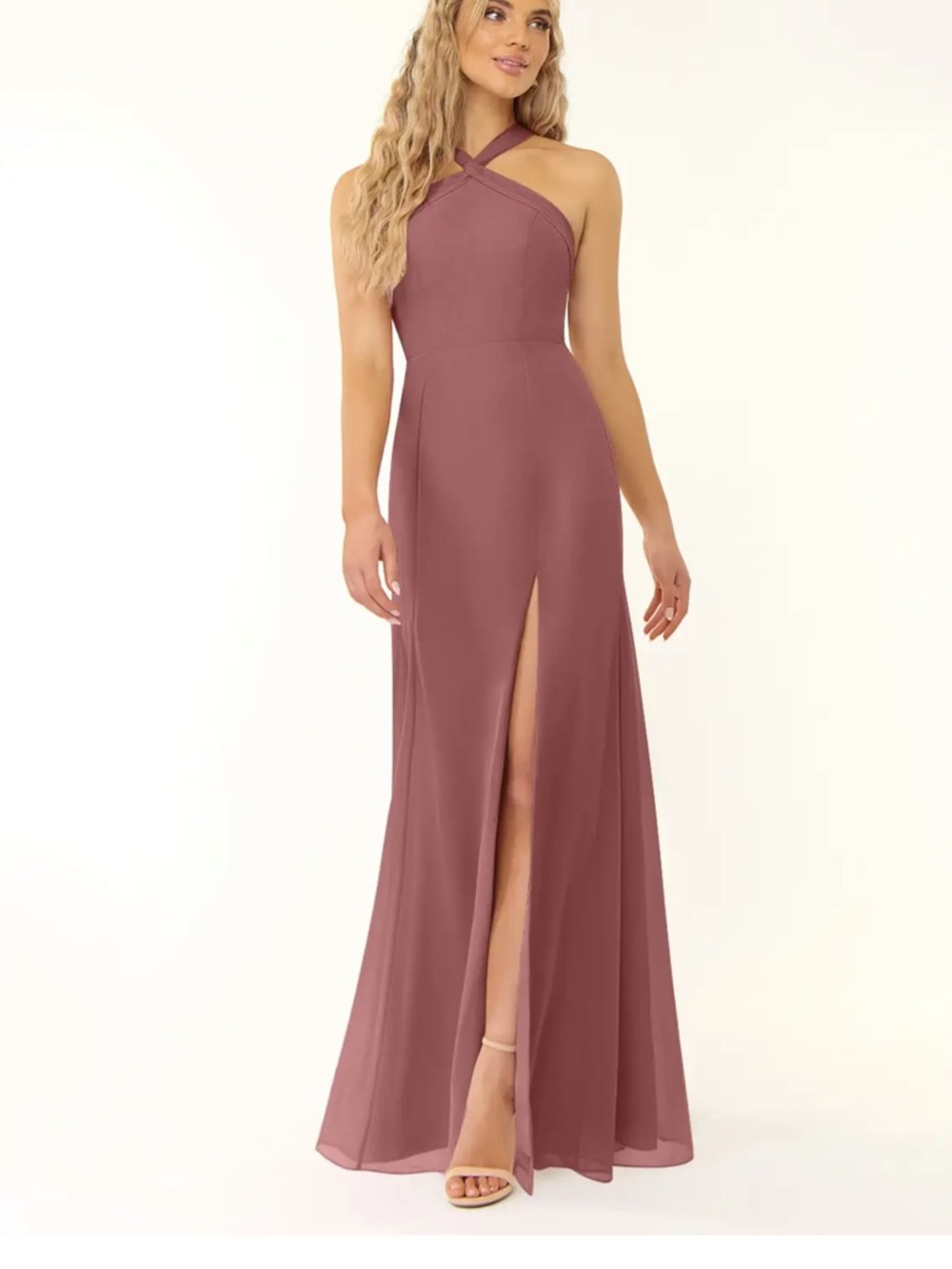Azazie Mauve One-Shoulder Evening Gown with Front Slit